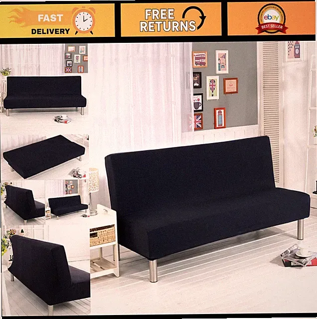 Stretch Sofa Bed Cover - Armless Futon Slipcover, Elastic 3 Seater Protector 80"