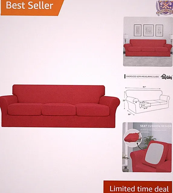 Stretch Sofa Cover 4 Pcs Washable Slipcover for Pets Kids Christmas Red