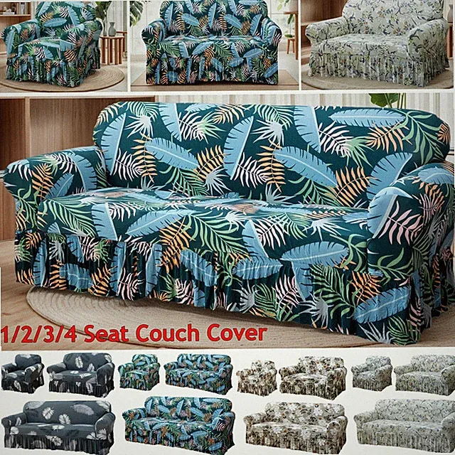 Stretch Sofa Covers for 1/2/3/4 Seat Couch Non Slip Skirt Slipcover Protector