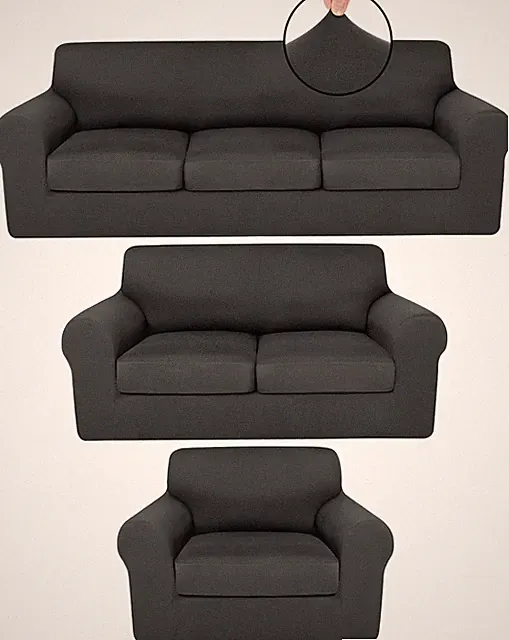 Stretch Sofa Covers Set for 3 Cushion Couch & Loveseat, Dark Grey