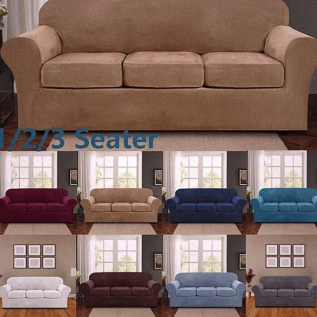 Stretch Sofa Covers Velvet Plush Couch Cover Protector w/Cushion Cover Easy Fit