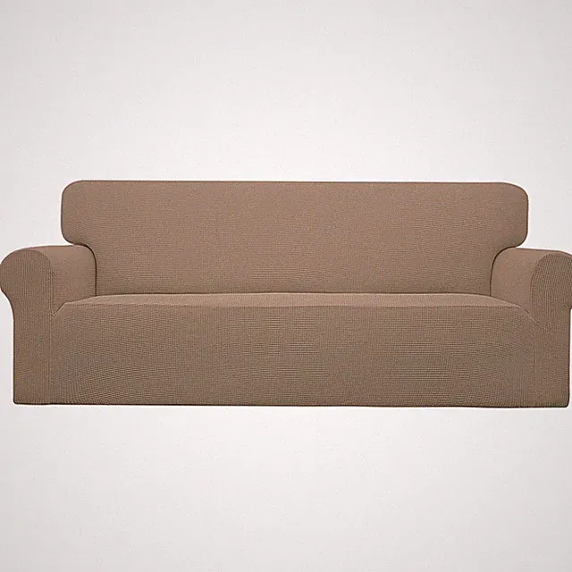 Stretch Sofa Slipcover 1-Piece Camel Check Jacquard Elastic Furniture Protector