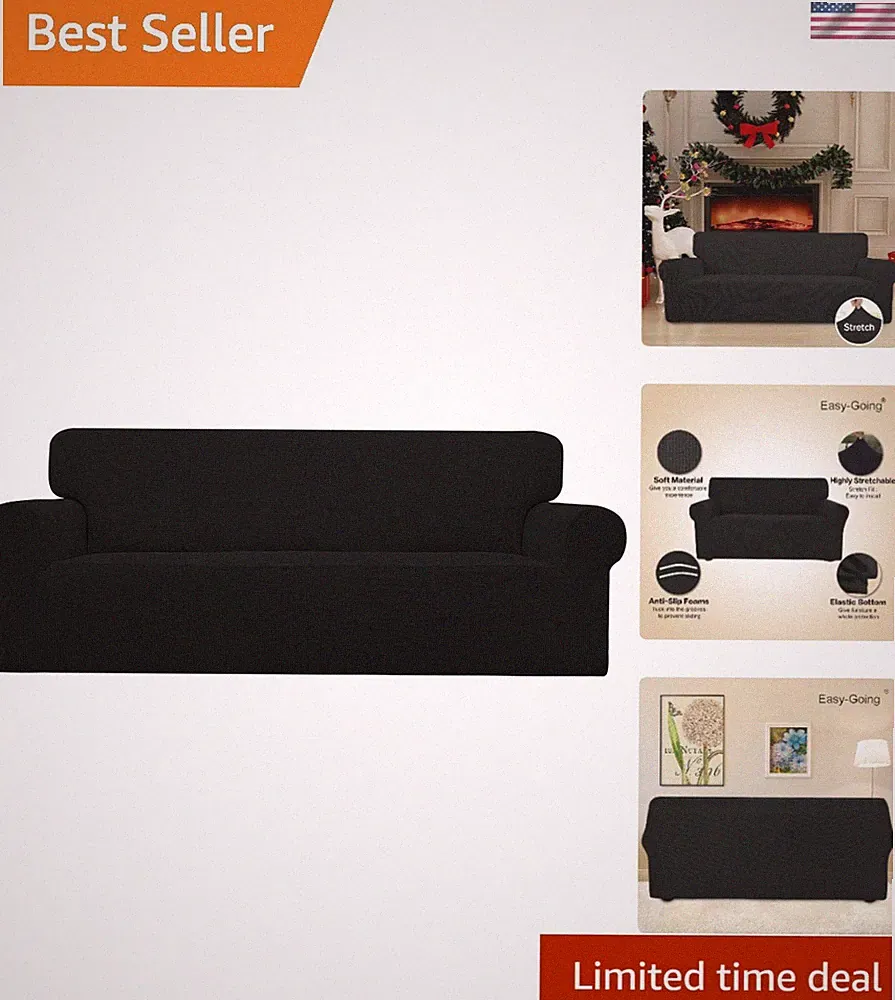 Stretch Sofa Slipcover for Kids - Protects with Chic Black Small Checks
