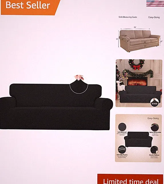 Stretch Sofa Slipcover - Large, Black