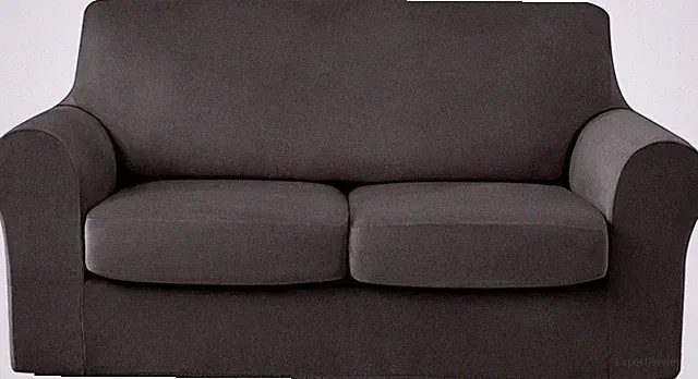 Stretch Velvet Loveseat Sofa with Separate Cushion Cover, 2 Seater, Dark Grey
