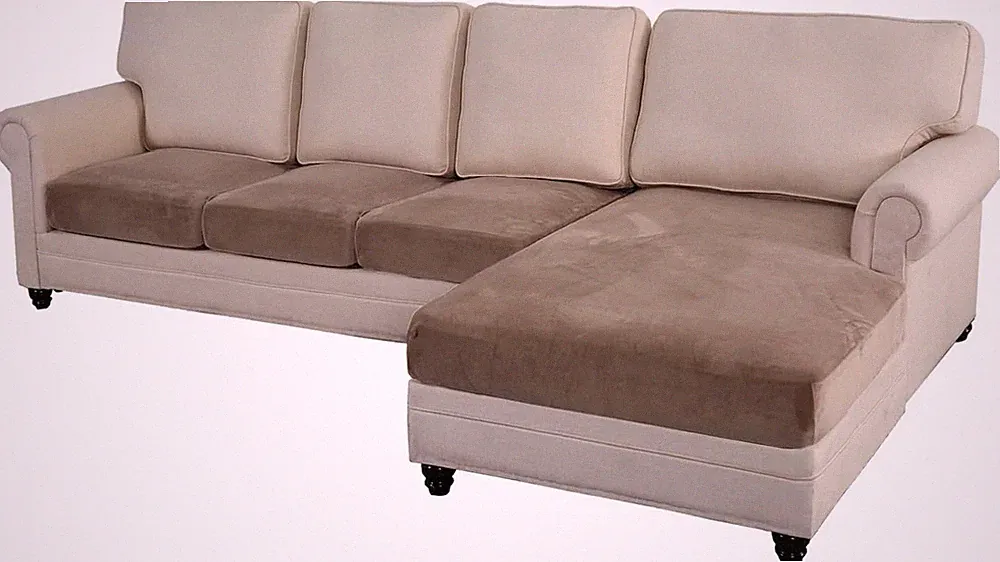 Stretch Velvet Sectional Couch Covers - 4 Piece (3 Seater + 1 Chaise , Taupe)