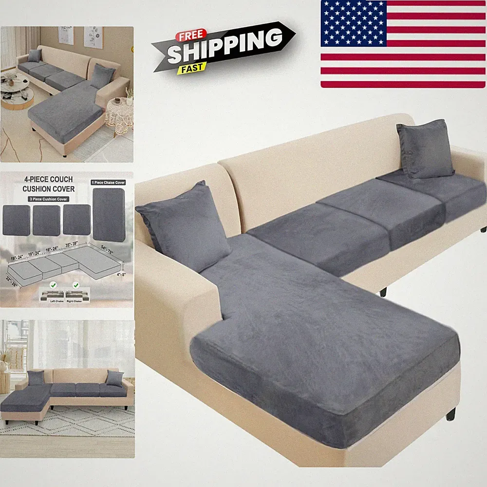 Stretch Velvet Sectional Couch Protector Cover Set with Pillowcases for 3 Seater