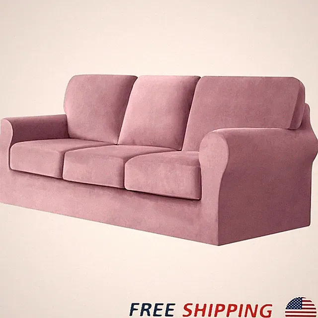 Stretch Velvet Sofa Cover Anti Slip Furniture Protector Easy Care Fitted Cover