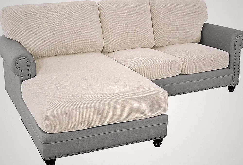 Stretchable 6-Piece Sectional Couch Covers for L-Shaped Sofas, Ivory