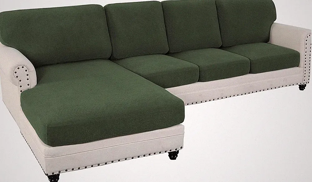 Stretchable 8-Piece Sectional Couch Covers for L-Shaped Sofas, Bronze Green