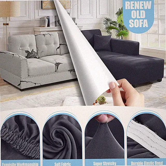 Stretchable L Shaped Sofa Slipcovers, 2pcs - Dark Grey