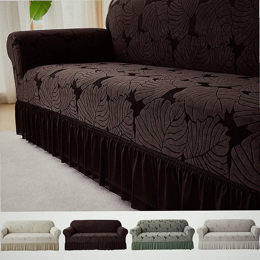 Stretchable Sofa Slipcovers with Skirt Pet Friendly Sofa Couch Covers Easy Fit