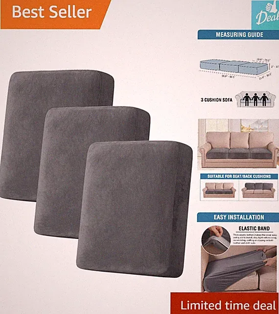 Stretchable Velvet Sofa Slipcovers - Grey 3-Piece Set for Ultimate Protection