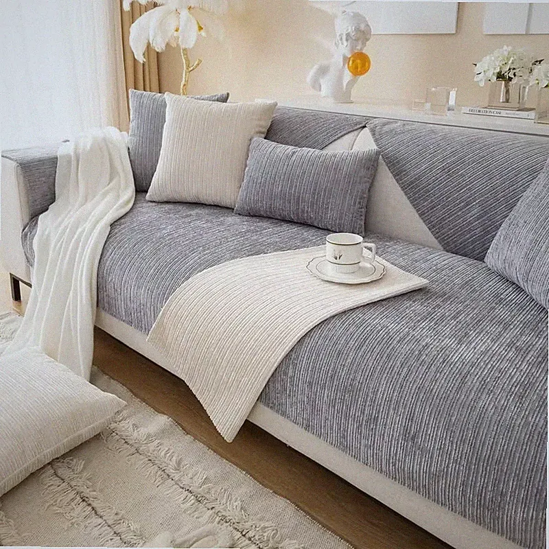 Striped Chenille Sofa Cover for Living Room - Non-Slip, Anti-Dirty Design
