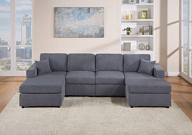 Stunning Modern Dark Gray 2pc Sectional Set Corduroy Couch LAF And RAF Chaise Ar