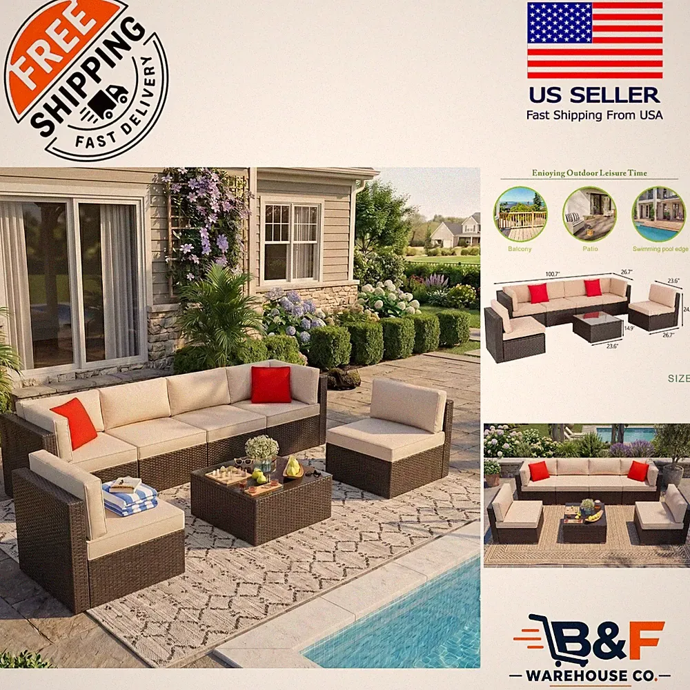 Sturdy and Stylish 7-Piece Sectional Sofa Set for All-Weather Outdoor Relaxation