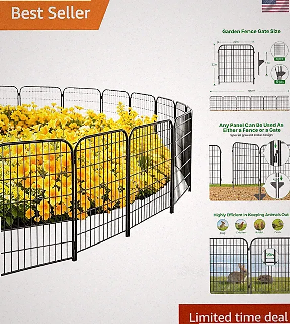 Sturdy No-Dig 6 Panel Garden Fence: 32" High, 15 ft Long, Animal Protection