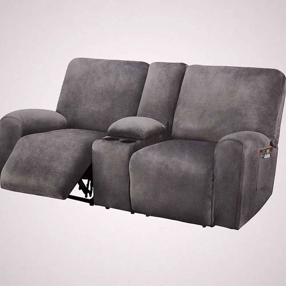 Sturdy Velvet Loveseat Recliner Cover with Console - Machine Washable & Non-Slip