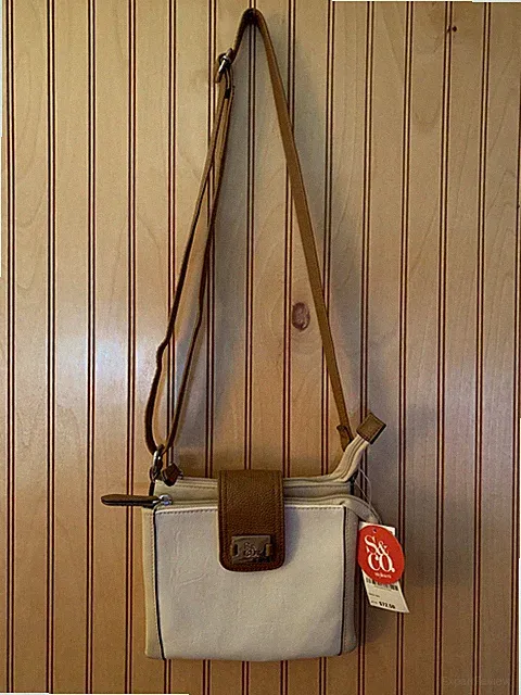 Style&Co Faux Leather Color Block White /Tan Brown Crossbody Sectional *NWT*
