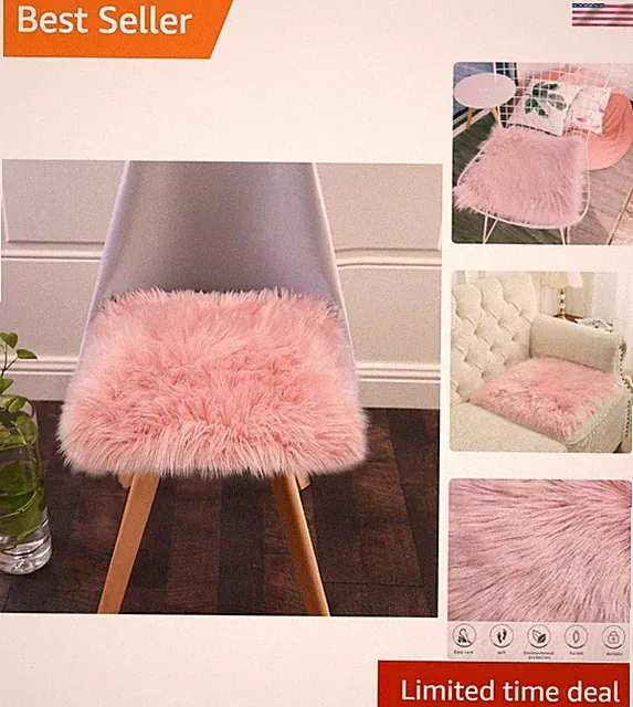 Stylish 1.8ft x 1.8ft Pink Faux Fur Chair Cover & Floor Cushion for Modern Decor