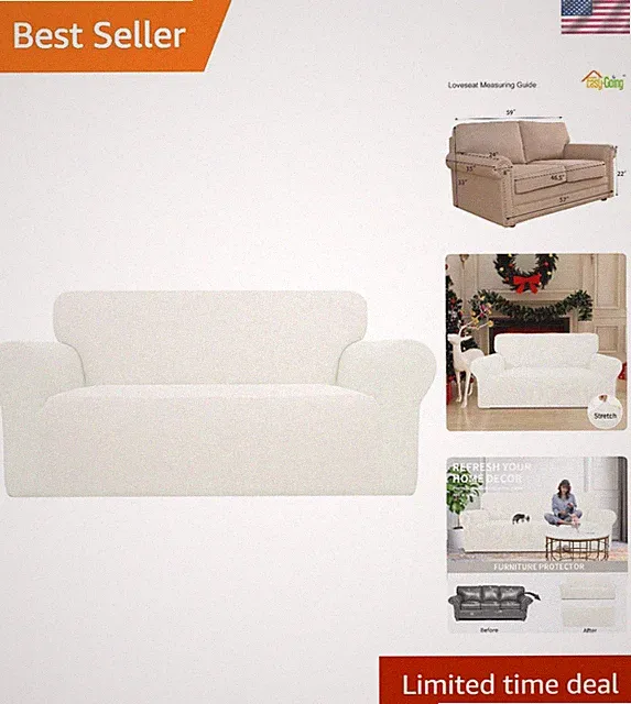 Stylish 1-Piece Stretch Sofa Slipcover - Wear Resistant and Easy Care, Cream