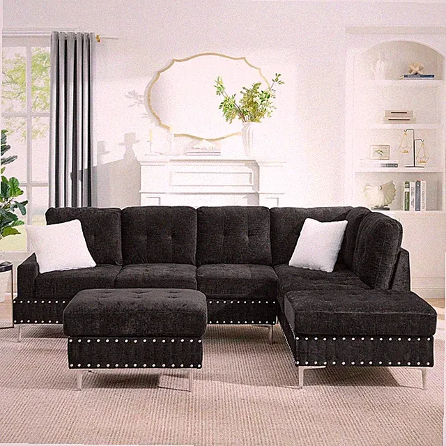 Stylish 102" L-Shaped Chenille Sectional Sofa with Storage Ottoman