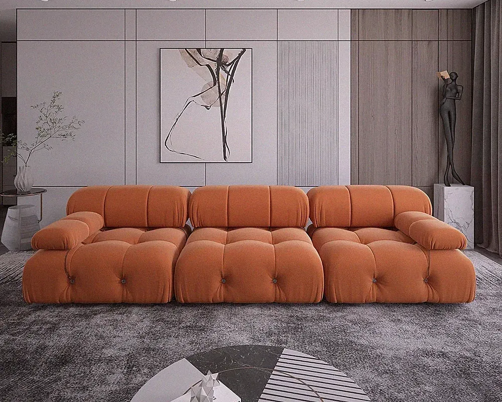 Stylish 104" Orange Velvet Convertible Sectional Sofa - Comfy 3-Seater