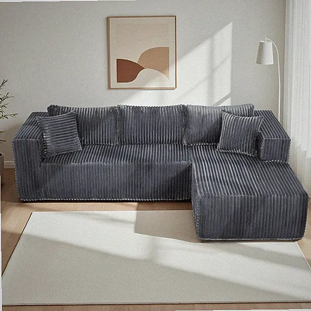 Stylish 105'' L-Shape Sectional Sofa with Chaise - Gray Corduroy, No Assembly