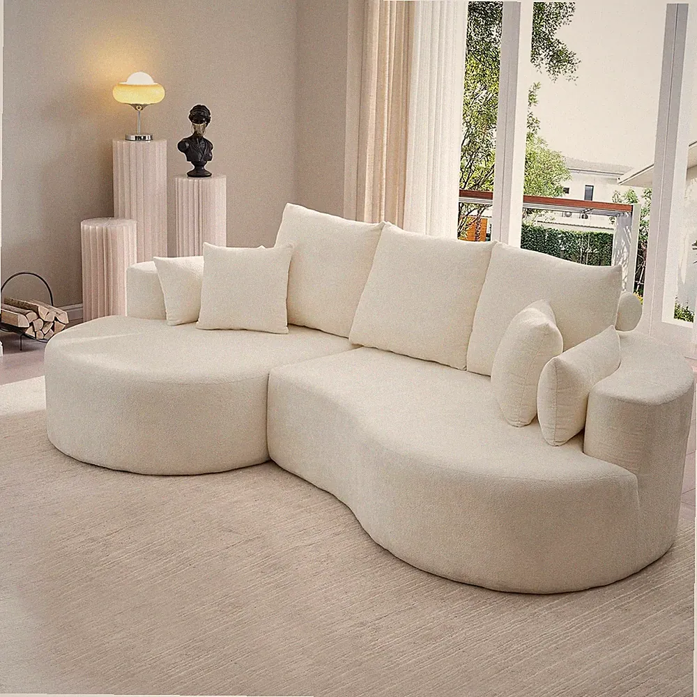 Stylish 106" Curved White Modular Sectional Sofa with Chaise Lounge