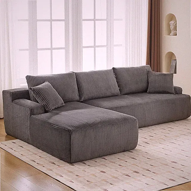 Stylish 106" L-Shaped Modular Sectional Sofa in Dark Grey Corduroy