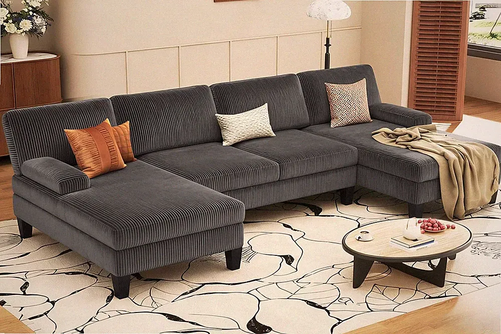 Stylish 108" U-Shaped Sectional Sofa with Double Chaise and Removable Pillows