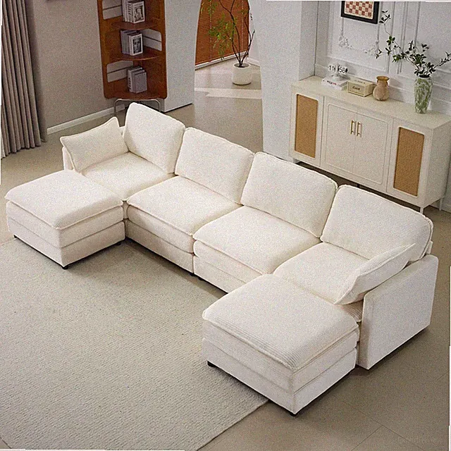 Stylish 136" U-Shaped Modular Sectional Sofa with Movable Ottoman, 4-Seater