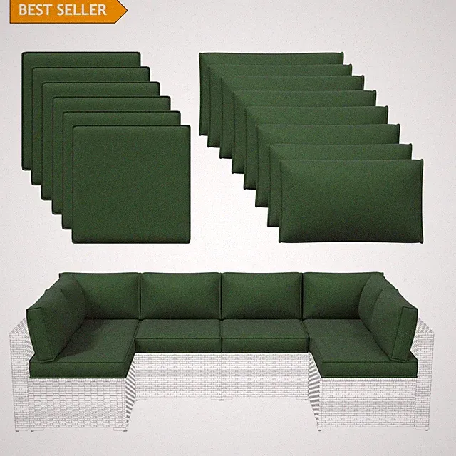 Stylish 14-Piece Green Cushions for Sectional Patio Sofas - Weatherproof Comfort