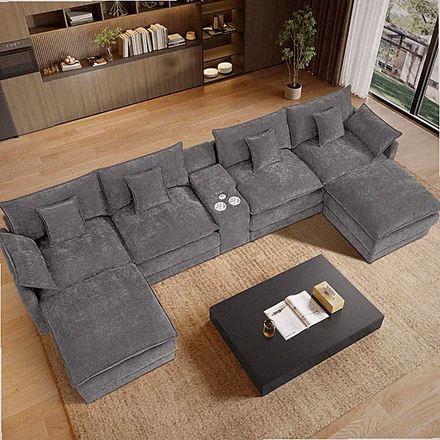 Stylish 145" U-Shaped Modular Sofa with Storage & USB Ports - Grey