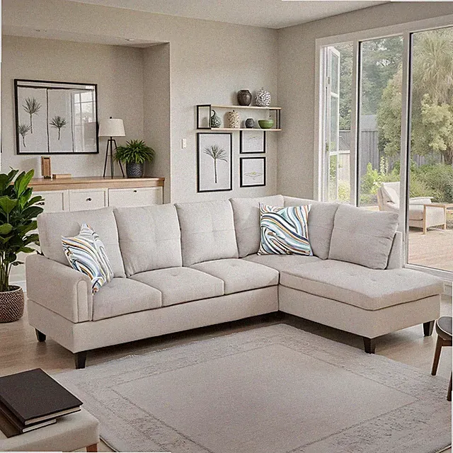 Stylish 2-Piece L-Shaped Sectional Couch with Left Chaise in Gray & White