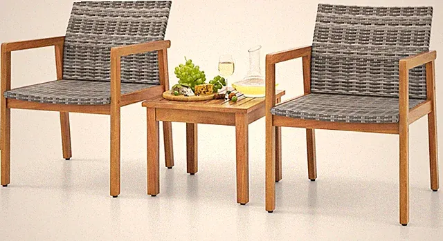 Stylish 3-Piece Acacia Wood Outdoor Sofa Set with Rattan Seats - Gray
