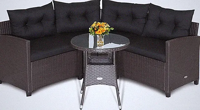 Stylish 4-Piece Outdoor Sectional Sofa Set with Cushions & Round Table - Black