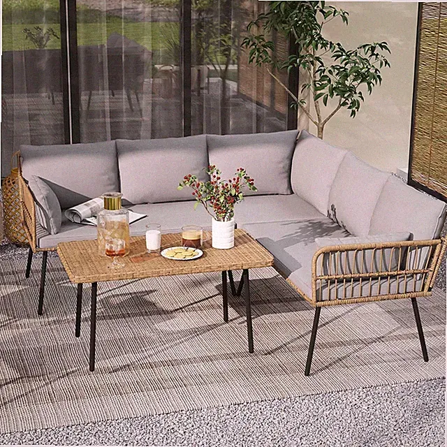 Stylish 4-Piece Outdoor Sectional Sofa Set with Removable Cushions - Grey