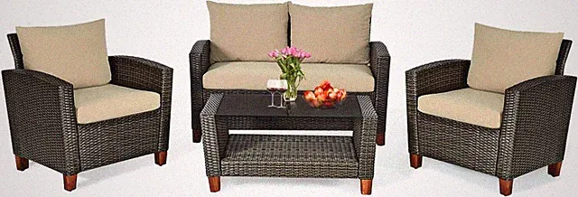 Stylish 4-Piece Rattan Wicker Sofa Set with Coffee Table for Outdoor Spaces