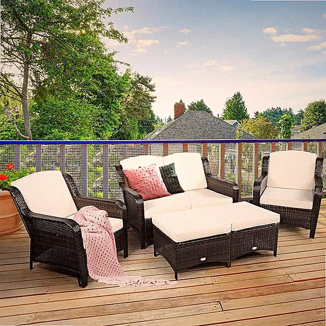 Stylish 5-Piece Rattan Sectional Sofa Set with Cushions for Patio & Balcony