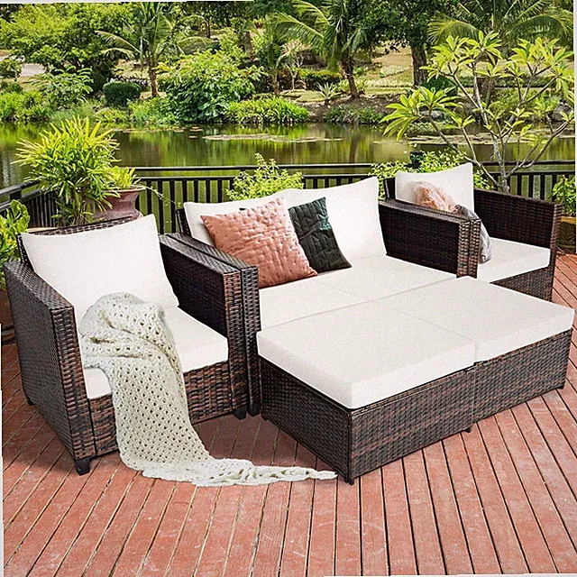 Stylish 5-Piece Wicker Patio Furniture Set with Cushions for Outdoor Relaxation