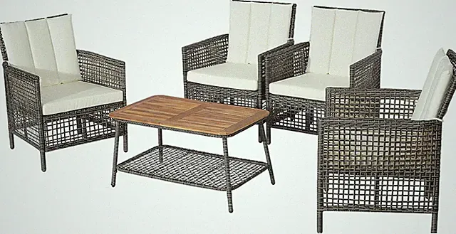 Stylish 5-Piece Wicker Sectional Sofa Set with Acacia Table & Cushions
