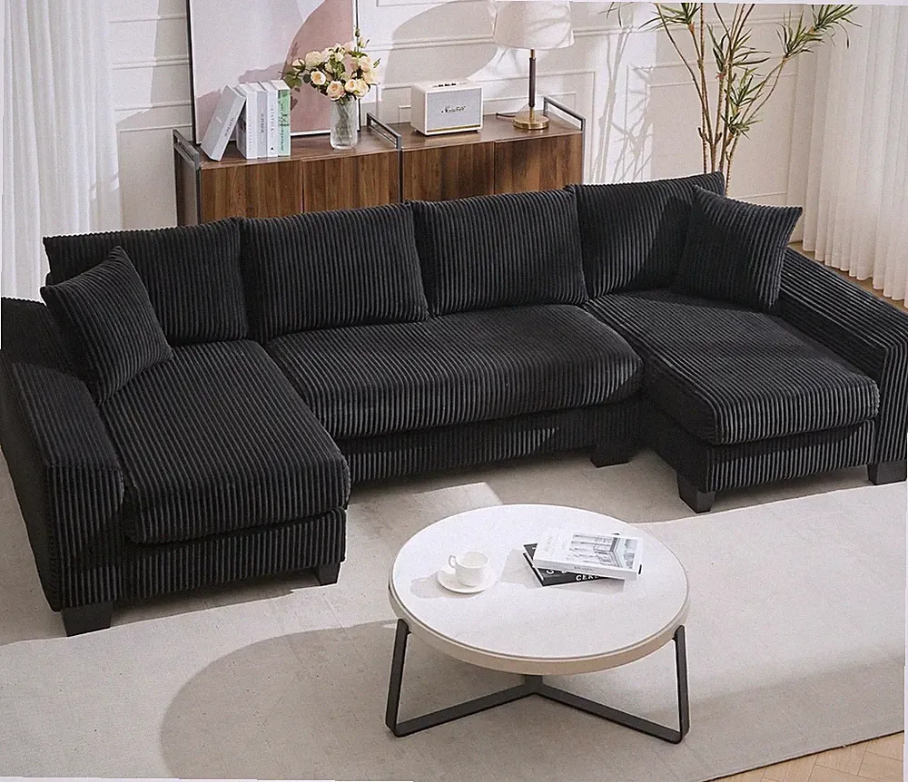 Stylish 6-Seater Sectional Sleeper Sofa Bed with Cushions & Pillows, Black