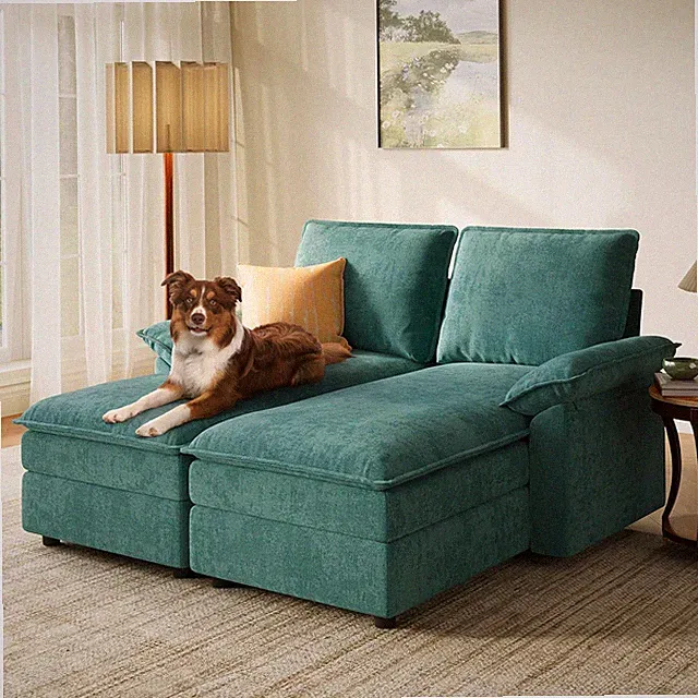 Stylish 65" Modular Chaise Lounge Sofa Bed with Armrests - Green Chenille