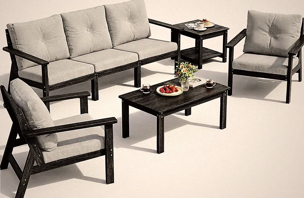 Stylish 7-Piece HDPE Outdoor Sectional Sofa Set with Dust-Free Cushions