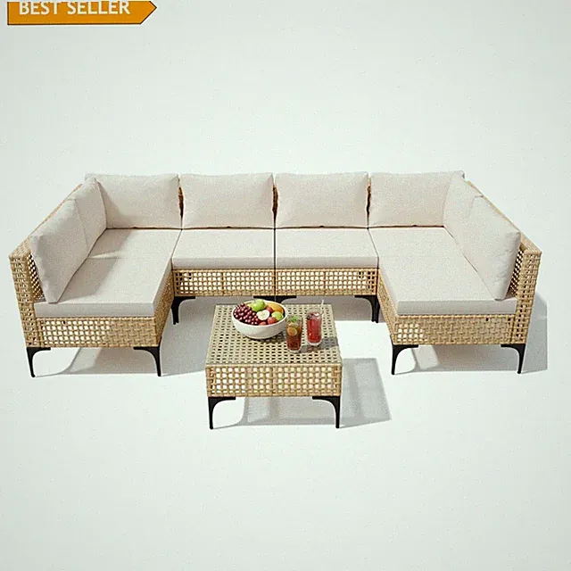 Stylish 7-Piece Modular Sofa & Glass Table for Comfortable Outdoor Gatherings