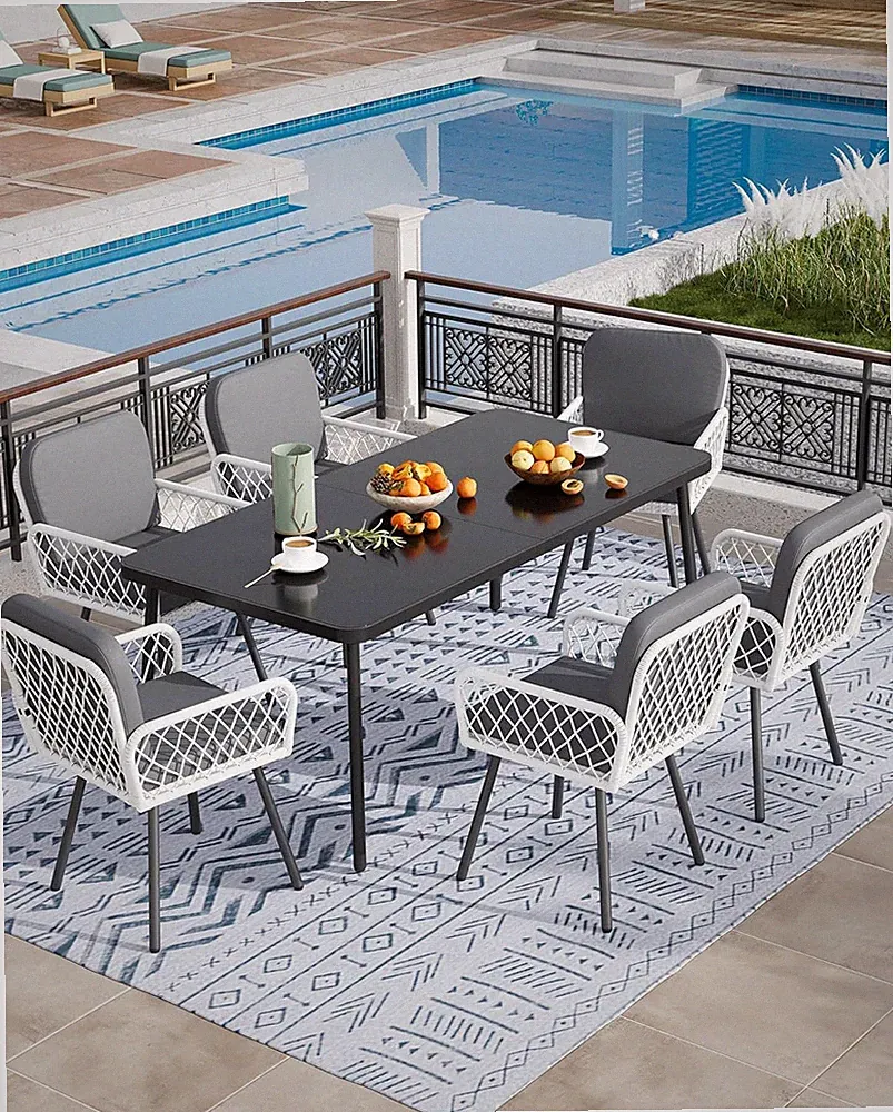 Stylish 7-Piece Wicker Dining Set with Cushions for Patio & Garden