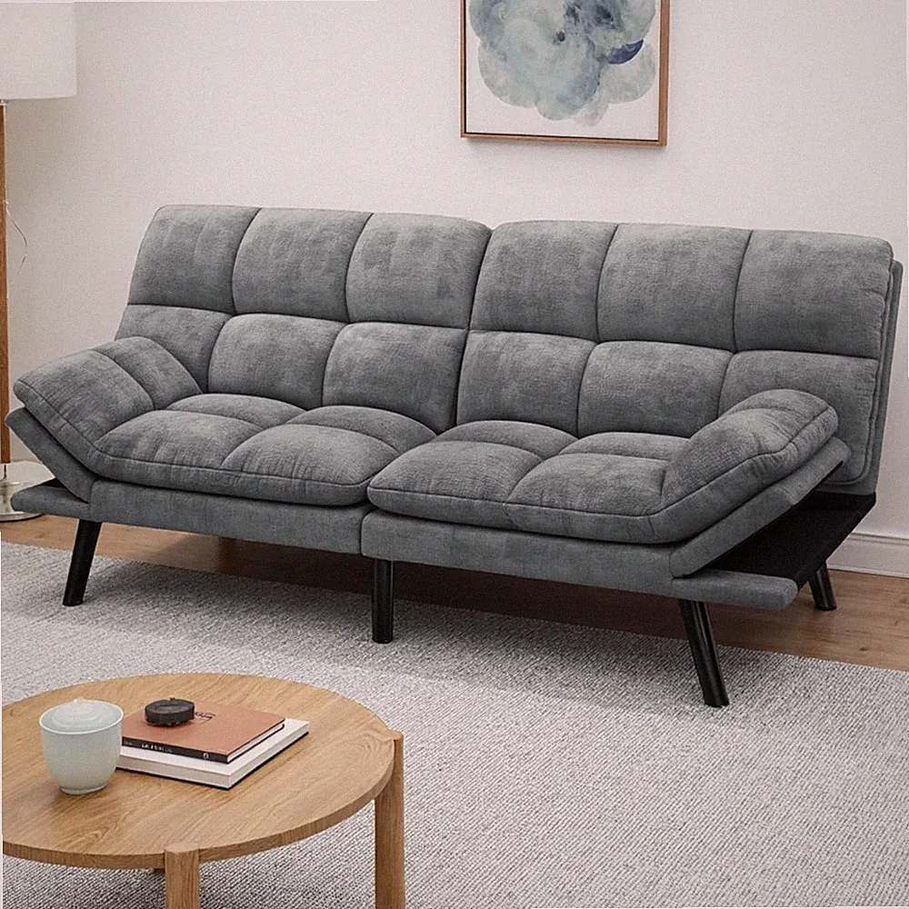 Stylish 70" Convertible Futon Sofa Bed with Adjustable Backrest & Arms