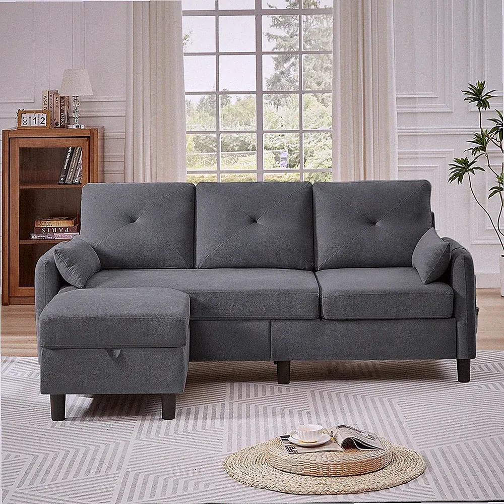 Stylish 77" Dark Grey Convertible Sectional Sofa with Reversible Chaise Storage