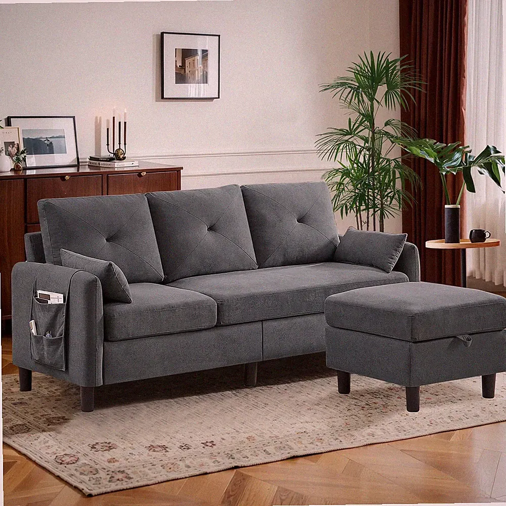 Stylish 77" L-Shaped Convertible Sofa with Storage - Dark Grey Sectional Couch